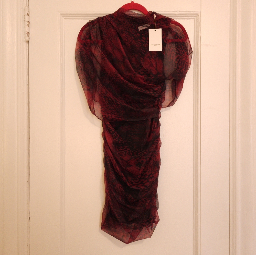 🔥 Amanda Uprichard Evianna Ruched Body Mini Dress – Red & Black – NWT – Size M - Picture 5 of 10